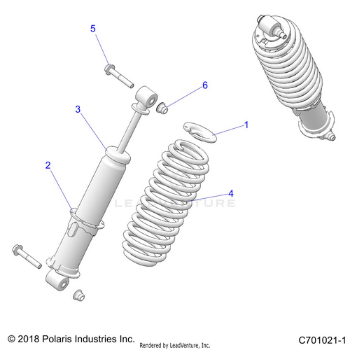 An Image of a Genuine Polaris Parts Schematic Diagram showing the schematic - SUSPENSION: FRONT SHOCK - 2020 POLARIS RZR 900 EPS RIDE COMMAND