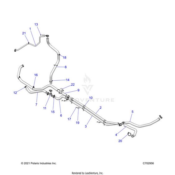 An Image of a Genuine Polaris Parts Schematic Diagram showing the schematic - ENGINE: COOLING ROUTING - 2022 POLARIS RZR TURBO R ULTIMATE