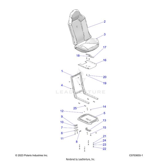 An Image of a Genuine Polaris Parts Schematic Diagram showing the schematic - BODY: SEAT ASM. AND SLIDER - 2026 POLARIS RZR TRAIL S 1000 ULTIMATE