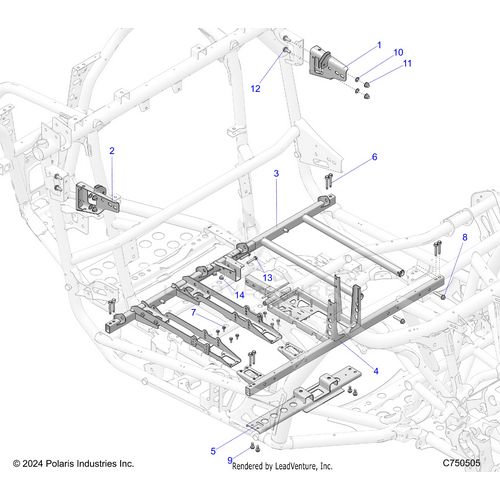 An Image of a Genuine Polaris Parts Schematic Diagram showing the schematic - CHASSIS: MOUNTING AND BRACKETS - 2026 POLARIS RZR PRO XP SPORT