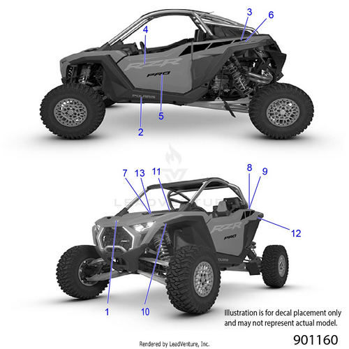 An Image of a Genuine Polaris Parts Schematic Diagram showing the schematic - BODY: DECALS - 2026 POLARIS RZR PRO R ULTIMATE