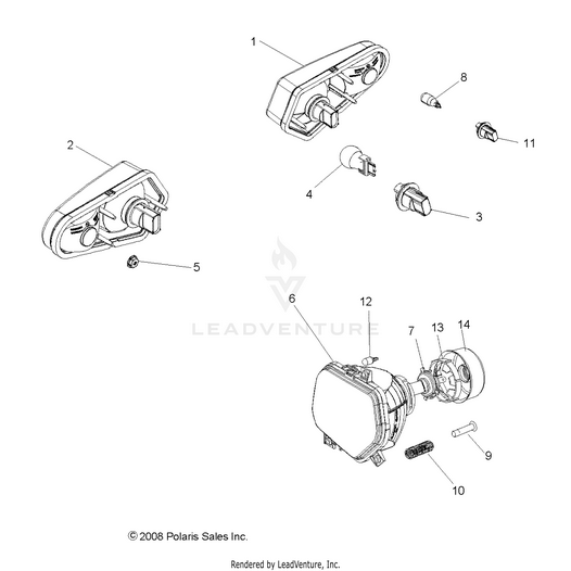 An Image of a Genuine Polaris Parts Schematic Diagram showing the schematic - ELECTRICAL: HEADLIGHTS TAILLIGHTS and BULBS - 2021 POLARIS RZR TRAIL