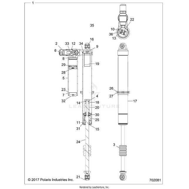 An Image of a Genuine Polaris Parts Schematic Diagram showing the schematic - SUSPENSION: REAR SHOCK  - 2018 POLARIS RZR XP TURBO