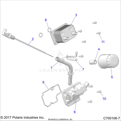 An Image of a Genuine Polaris Parts Schematic Diagram showing the schematic - ENGINE: DIPSTICK AND OIL FILTER - 2022 POLARIS RZR RS1 EPS