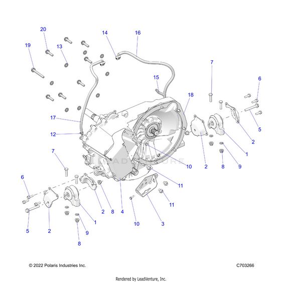 An Image of a Genuine Polaris Parts Schematic Diagram showing the schematic - DRIVE TRAIN: GEARCASE MAIN MOUNTING - 2023 POLARIS RZR PRO R 4 SPORT