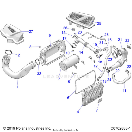 An Image of a Genuine Polaris Parts Schematic Diagram showing the schematic - ENGINE: AIR INTAKE SYSTEM - 2021 POLARIS RZR PRO XP 4 SPORT
