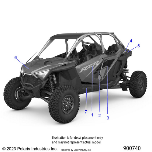 An Image of a Genuine Polaris Parts Schematic Diagram showing the schematic - BODY: DECALS GRAPHICS - 2024 POLARIS RZR PRO R 4 ULTIMATE