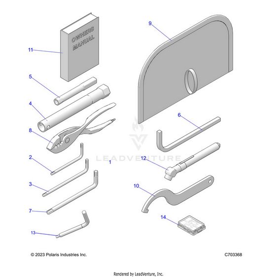 An Image of a Genuine Polaris Parts Schematic Diagram showing the schematic - REFERENCES: OWNERS MANUAL AND TOOL KIT - 2024 POLARIS RZR XP 4 1000 PREMIUM