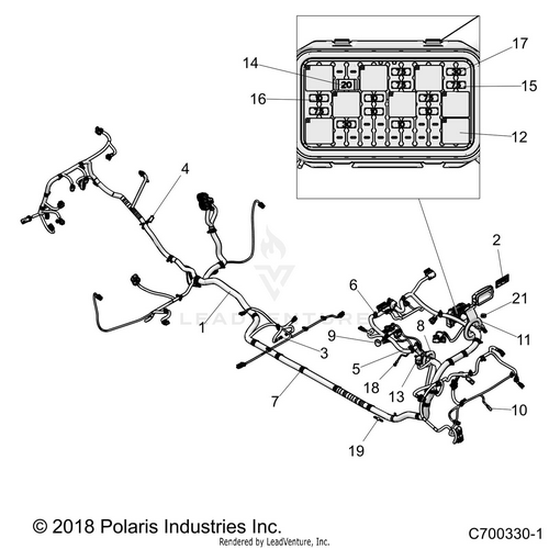 An Image of a Genuine Polaris Parts Schematic Diagram showing the schematic - ELECTRICAL: WIRE HARNESS - 2019 POLARIS RZR XP 4 1000