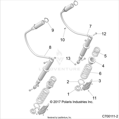 An Image of a Genuine Polaris Parts Schematic Diagram showing the schematic - SUSPENSION: REAR SHOCK MOUNTING - 2022 POLARIS RZR RS1 EPS