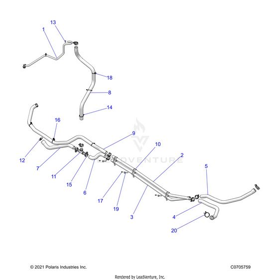 An Image of a Genuine Polaris Parts Schematic Diagram showing the schematic - ENGINE: COOLING ROUTING - 2022 POLARIS RZR PRO XP 4 SPORT EVAP