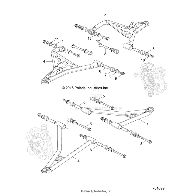 An Image of a Genuine Polaris Parts Schematic Diagram showing the schematic - SUSPENSION: FRONT CONTROL ARMS - 2017 POLARIS RZR S 1000 EPS