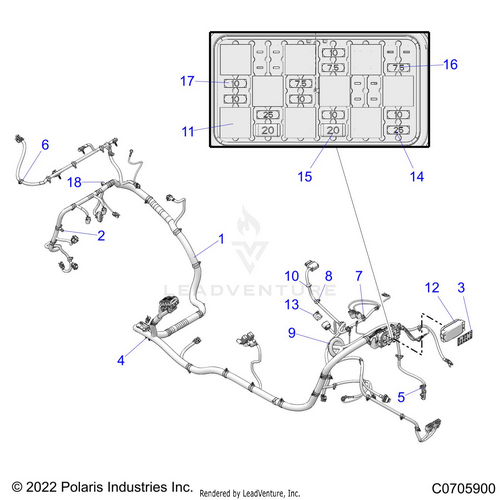 An Image of a Genuine Polaris Parts Schematic Diagram showing the schematic - ELECTRICAL: WIRE HARNESS - 2022 POLARIS RZR RS1 EPS
