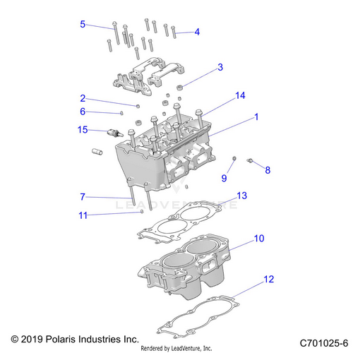 An Image of a Genuine Polaris Parts Schematic Diagram showing the schematic - ENGINE: CYLINDER and HEAD - 2020 POLARIS RZR 900 EPS RIDE COMMAND