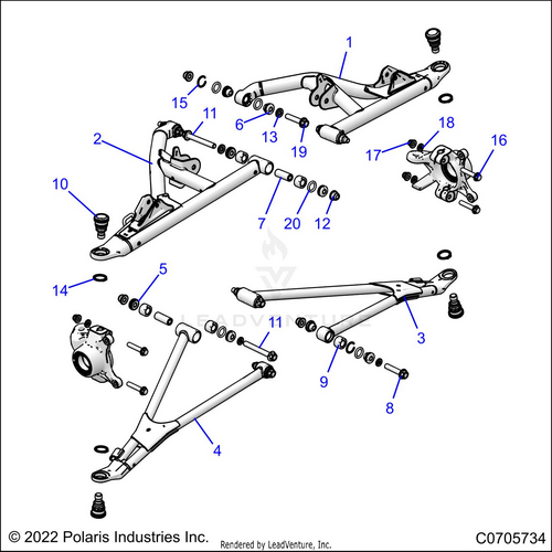 An Image of a Genuine Polaris Parts Schematic Diagram showing the schematic - SUSPENSION: FRONT CONTROL ARMS - 2023 POLARIS RZR PRO XP 4 ULTIMATE