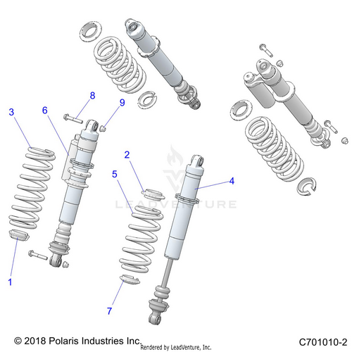 An Image of a Genuine Polaris Parts Schematic Diagram showing the schematic - SUSPENSION: REAR SHOCK MOUNTING - 2020 POLARIS RZR TRAIL S 900