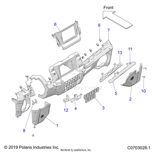 An Image of a Genuine Polaris Parts Schematic Diagram showing the schematic - BODY: DASH LOWER - 2023 POLARIS RZR PRO R 4 ULTIMATE TROY LEE DESIGNS