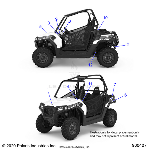 An Image of a Genuine Polaris Parts Schematic Diagram showing the schematic - BODY: DECALS - 2022 POLARIS RZR TRAIL 570