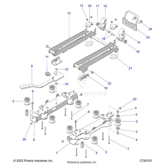 An Image of a Genuine Polaris Parts Schematic Diagram showing the schematic - BODY: SEAT MOUNTING FRONT - 2025 POLARIS RZR PRO R 4 SPORT