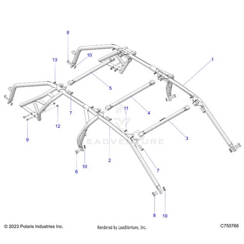 An Image of a Genuine Polaris Parts Schematic Diagram showing the schematic - CHASSIS: CAB FRAME - 2025 POLARIS RZR PRO XP 4 SPORT