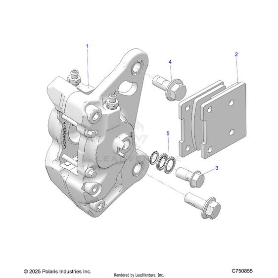 An Image of a Genuine Polaris Parts Schematic Diagram showing the schematic - BRAKES: CALIPER REAR - 2025 POLARIS RZR PRO R RACE