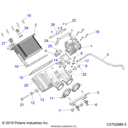 An Image of a Genuine Polaris Parts Schematic Diagram showing the schematic - ENGINE: AIR INTAKE MANIFOLD - 2020 POLARIS RZR PRO XP