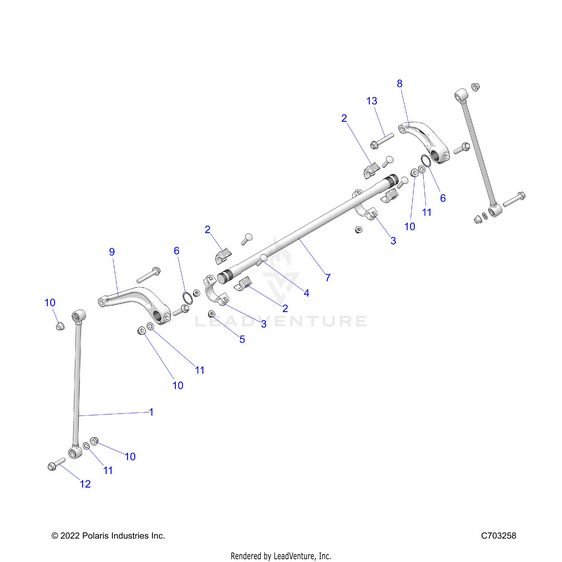 An Image of a Genuine Polaris Parts Schematic Diagram showing the schematic - SUSPENSION: REAR STABILIZER BAR - 2023 POLARIS RZR PRO R SPORT/PREMIUM