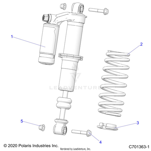 An Image of a Genuine Polaris Parts Schematic Diagram showing the schematic - SUSPENSION: FRONT SHOCK - 2023 POLARIS RZR 900 TRAIL