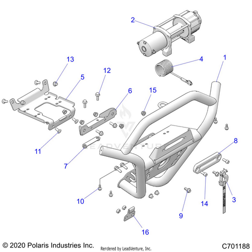 An Image of a Genuine Polaris Parts Schematic Diagram showing the schematic - ACCESSORY: FRONT BUMPER W/WINCH - 2021 POLARIS RZR XP 4 1000 HIGH LIFTER