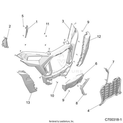 An Image of a Genuine Polaris Parts Schematic Diagram showing the schematic - BODY: FRONT BUMPER - 2019 POLARIS RZR TURBO 4