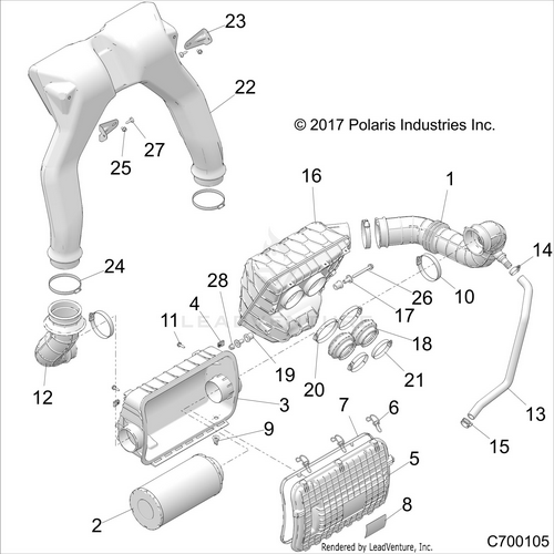 An Image of a Genuine Polaris Parts Schematic Diagram showing the schematic - ENGINE: AIR INTAKE SYSTEM - 2018 POLARIS RZR RS1