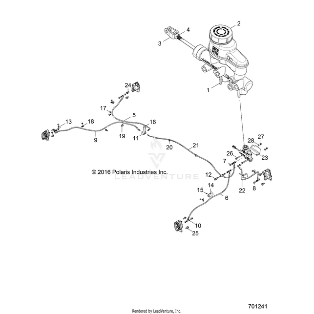 An Image of a Genuine Polaris Parts Schematic Diagram showing the schematic - BRAKES: BRAKE LINES and MASTER CYLINDER - 2018 POLARIS RZR 570