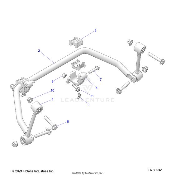 An Image of a Genuine Polaris Parts Schematic Diagram showing the schematic - SUSPENSION: FRONT STABILIZER BAR - 2025 POLARIS RZR XP 1000 PREMIUM