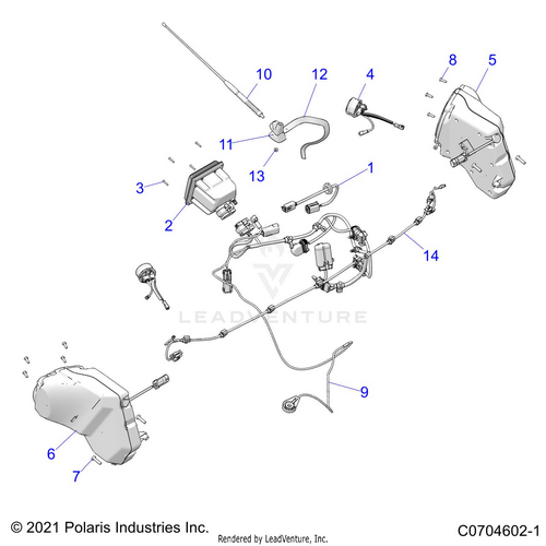 An Image of a Genuine Polaris Parts Schematic Diagram showing the schematic - ELECTRICAL: OPTION AUDIO FRONT - 2021 POLARIS RZR PRO XP SPORT ROCKFORD LE