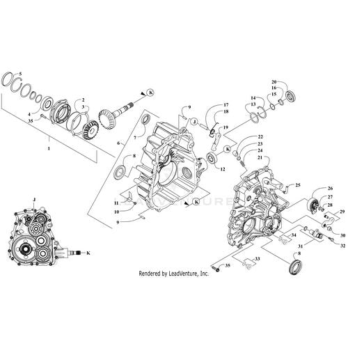 Exploded diagram of the Arctic Cat Pawl Park (Rb: 0817-087) crankcase, with gears, shafts, seals, bolts, and halves labeled with reference numbers—ideal for finding OEM parts at Witchdoctors.com.