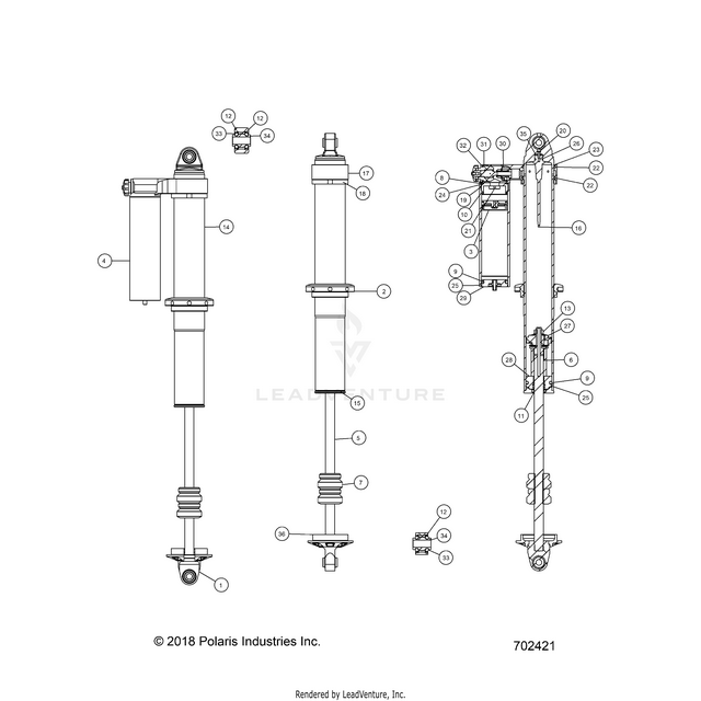 An Image of a Genuine Polaris Parts Schematic Diagram showing the schematic - SUSPENSION: REAR SHOCK INTERNALS - 2022 POLARIS RZR XP 1000 TRAILS & ROCKS