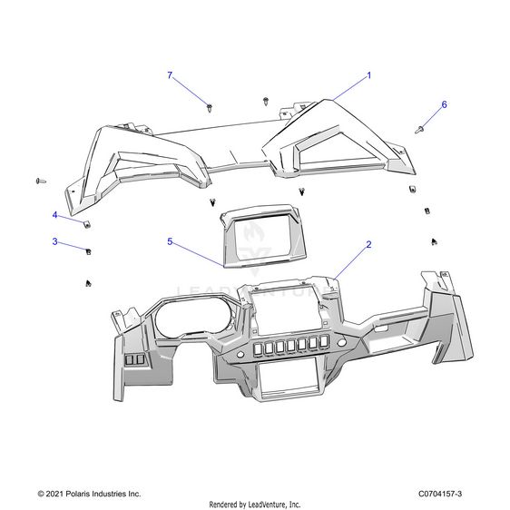 An Image of a Genuine Polaris Parts Schematic Diagram showing the schematic - BODY: DASH RIDE COMMAND - 2022 POLARIS RZR XP 4 1000 PREMIUM