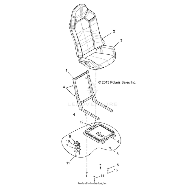 An Image of a Genuine Polaris Parts Schematic Diagram showing the schematic - BODY: SEAT ASM. - 2017 POLARIS RZR 900/900 EPS