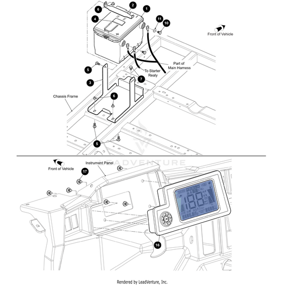Technical diagram showing the installation of Display Flashed Mpe846 Israel-Kit by Arctic Cat on a vehicle chassis, with numbered parts and arrows indicating locations and wiring connections.