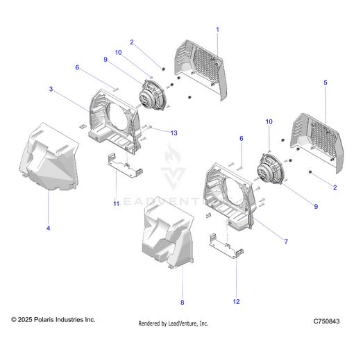 An Image of a Genuine Polaris Parts Schematic Diagram showing the schematic - ELECTRICAL: AUDIO REAR - 2025 POLARIS RZR PRO R RACE REPLICA LE EVAP