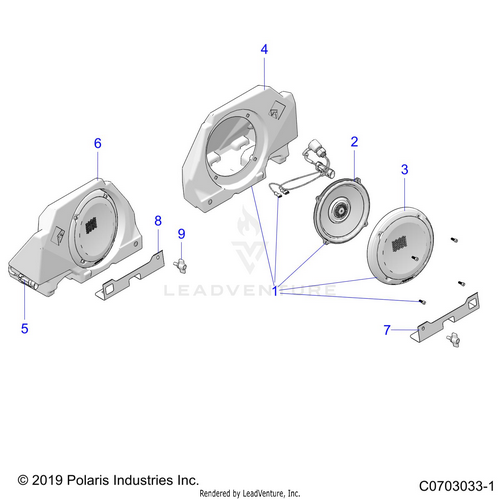 An Image of a Genuine Polaris Parts Schematic Diagram showing the schematic - ELECTRICAL: OPTION AUDIO REAR - 2024 POLARIS RZR TURBO R 4 ULTIMATE