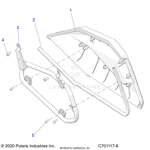 An Image of a Genuine Polaris Parts Schematic Diagram showing the schematic - BODY: DOORS REAR LOWER - 2021 POLARIS RZR S 4 1000