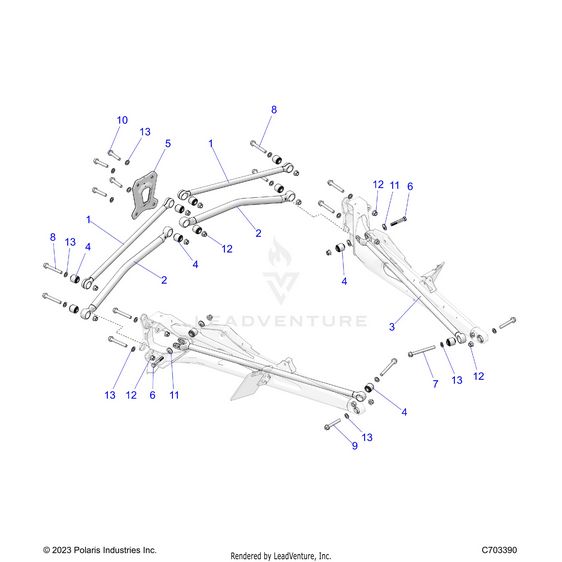 An Image of a Genuine Polaris Parts Schematic Diagram showing the schematic - SUSPENSION: REAR TRAILING ARMS MOUNTING - 2024 POLARIS RZR PRO R 4 ULTIMATE