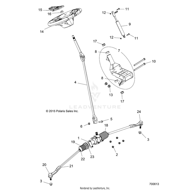 An Image of a Genuine Polaris Parts Schematic Diagram showing the schematic - STEERING: MANUAL ASM. - 2017 POLARIS RZR S 900