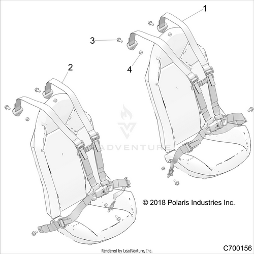 An Image of a Genuine Polaris Parts Schematic Diagram showing the schematic - BODY: SEAT BELT MOUNTING - 2020 POLARIS RZR TURBO S