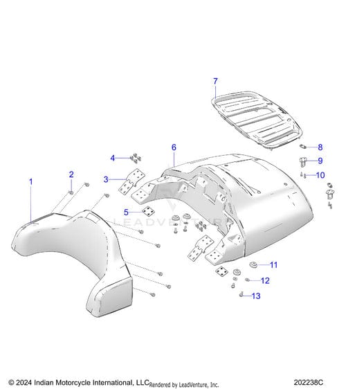 Exploded diagram of the Backrst Upper Thin Uprem by Polaris, showing numbered parts like bolts, brackets, and main components. Each part is labeled for easy identification—perfect for finding Polaris OEM Parts at Witchdoctors.com.