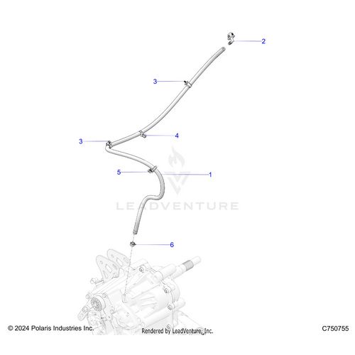 An Image of a Genuine Polaris Parts Schematic Diagram showing the schematic - DRIVE TRAIN: MAIN GEARCASE VENTING - 2025 POLARIS RZR PRO XP ULTIMATE