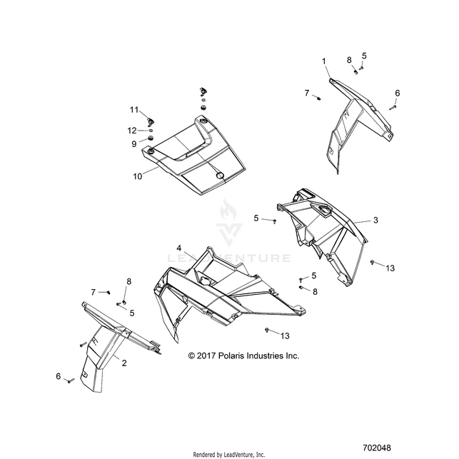 An Image of a Genuine Polaris Parts Schematic Diagram showing the schematic - BODY: HOOD AND FRONT BODY WORK - 2018 POLARIS RZR 900/900 EPS