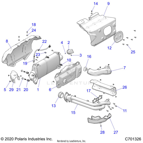An Image of a Genuine Polaris Parts Schematic Diagram showing the schematic - ENGINE: EXHAUST SYSTEM - 2022 POLARIS RZR RS1 EPS
