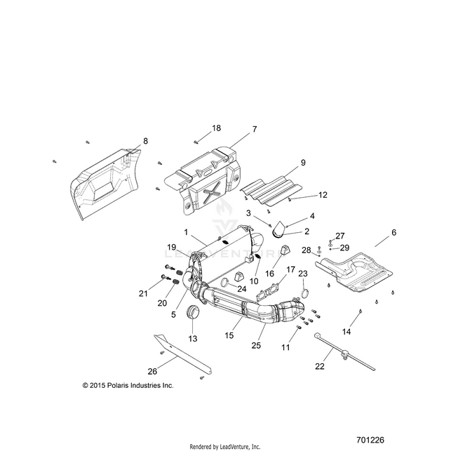An Image of a Genuine Polaris Parts Schematic Diagram showing the schematic - ENGINE: EXHAUST SYSTEM - 2016 POLARIS RZR XP 1000